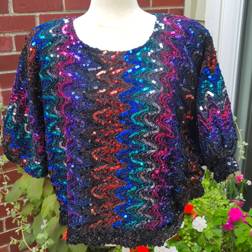 Vintage Sequin Multicolor Cropped Top